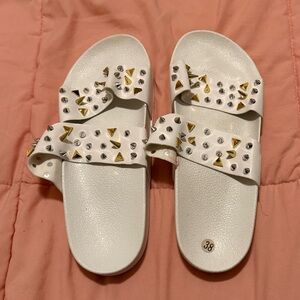 White Studded Slide Sandals